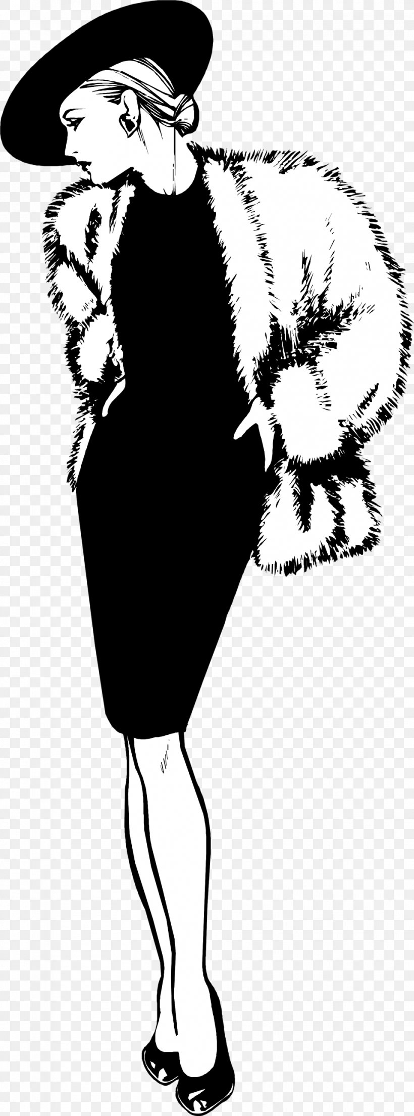 Hat Girls In Furs (Portrait Of A Woman) Fur Clothing Clip Art, PNG, 958x2580px, Hat, Art, Black And White, Clothing, Coat Download Free