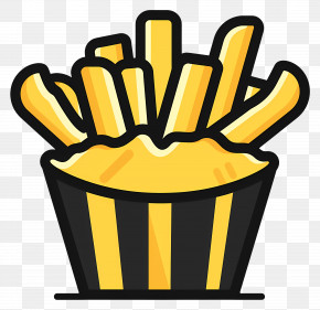 Cheese Fries - Illustration Of French Fries In Yellow And Black Container PNG