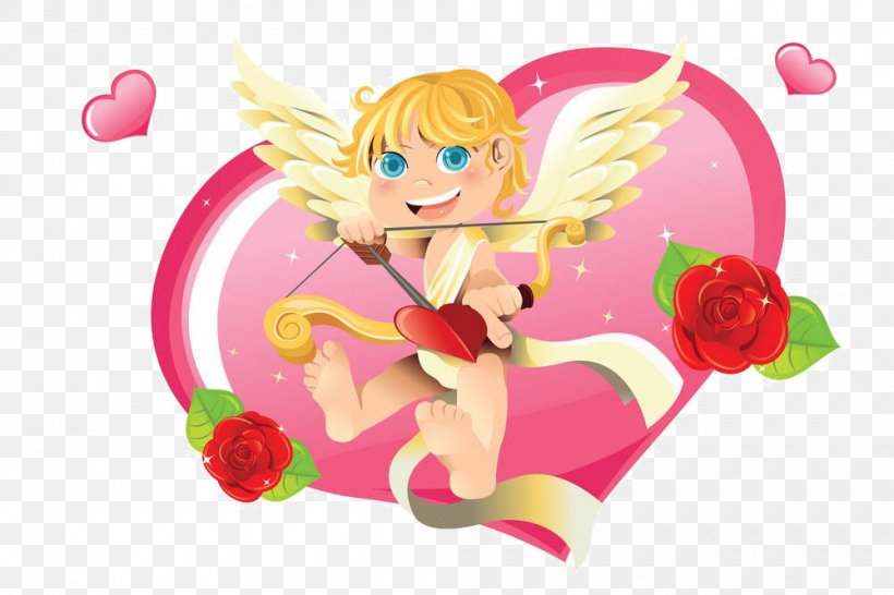 Cupid And Psyche Heart Valentines Day Clip Art, PNG, 1000x666px, Watercolor, Cartoon, Flower, Frame, Heart Download Free