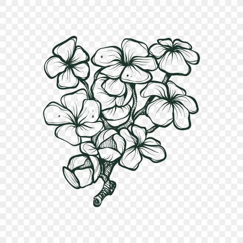 Drawing Flower Vector Graphics Painting, PNG, 2000x2000px, Drawing, Area, Art, Black And White, Branch Download Free