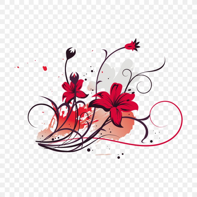 Red Flowers, PNG, 1000x1000px, Flower, Art, Branch, Clip Art, Designer Download Free
