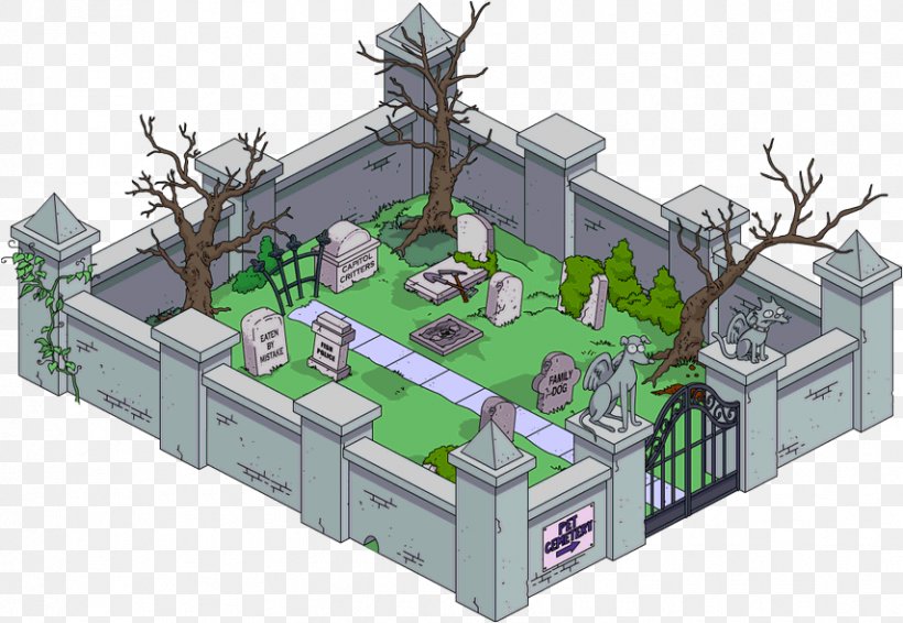 The Simpsons: Tapped Out Homer Simpson Pet Cemetery Kang And Kodos, PNG, 854x590px, Simpsons Tapped Out, Building, Cemetery, Halloween, Homer Simpson Download Free