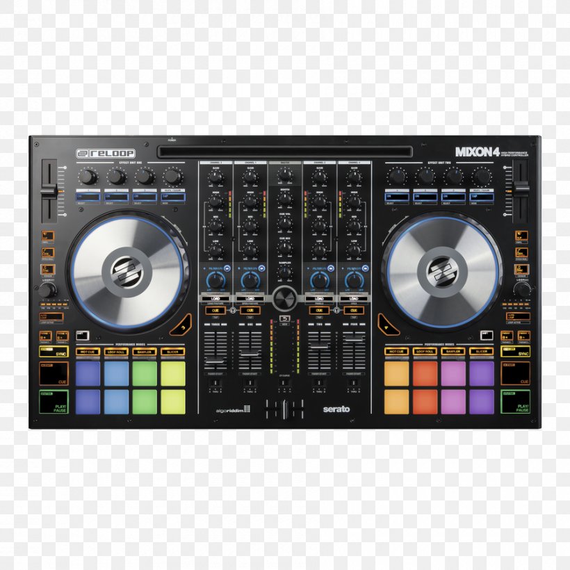Djay DJ Controller Reloop Mixon-4 Disc Jockey Computer DJ, PNG, 900x900px, Djay, Audio, Audio Equipment, Audio Mixers, Audio Receiver Download Free