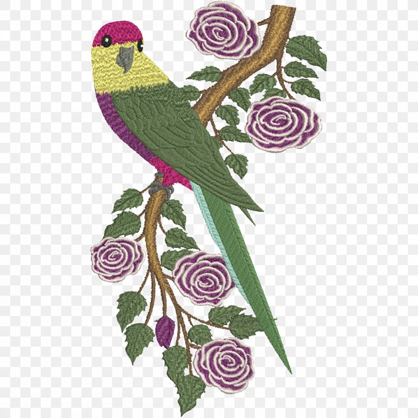 Floral Design Parrot Machine Embroidery Pattern, PNG, 1000x1000px, Floral Design, Art, Beak, Bird, Branch Download Free