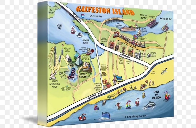 Galveston Travel Art Map, PNG, 650x536px, Galveston, Art, Canvas, Canvas Print, Cartoon Download Free