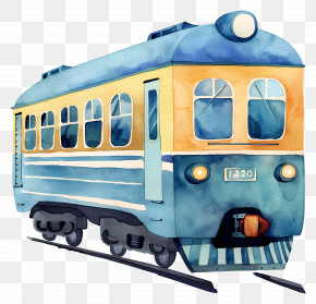 Train - Vintage Blue Train Illustration PNG