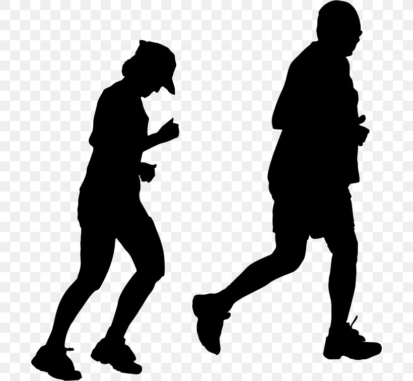 Silhouette Jogging Clip Art, PNG, 698x756px, Silhouette, Black And White, Couple, Human Behavior, Jogging Download Free