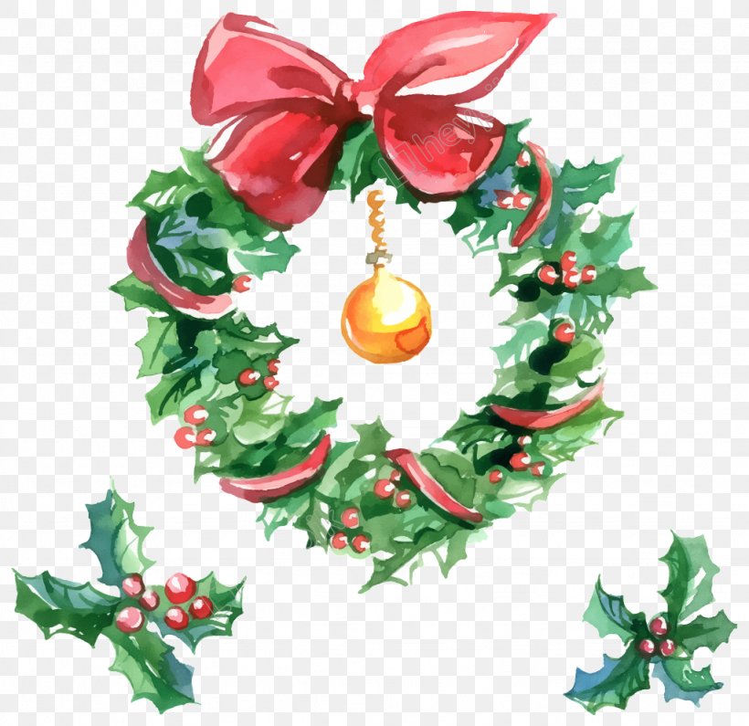 Wreath Christmas Day Vector Graphics Mistletoe Painting, PNG, 1024x994px, Wreath, Christmas, Christmas Card, Christmas Day, Christmas Decoration Download Free