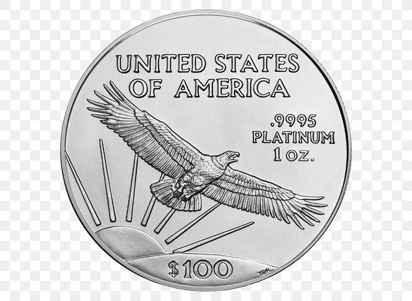 American Platinum Eagle Bullion Coin Platinum Coin Precious Metal, PNG, 600x600px, American Platinum Eagle, Bird, Black And White, Brand, Bullion Download Free