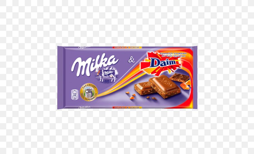 Chocolate Bar Milka Daim Milk Chocolate, PNG, 500x500px, Chocolate Bar, Biscuit, Biscuits, Candy, Caramel Download Free