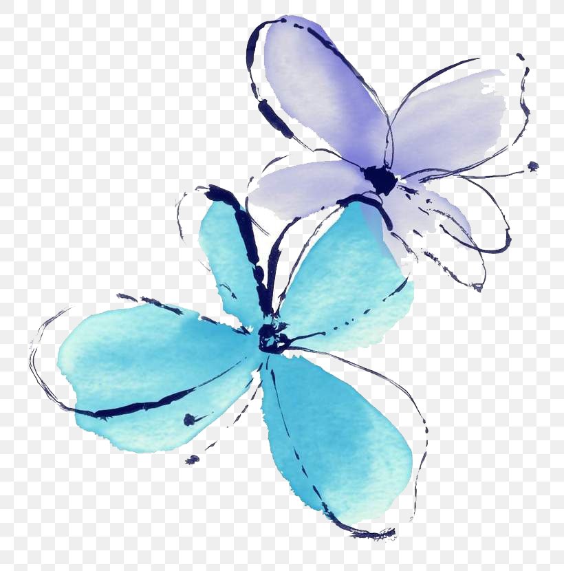 Watercolor Painting Flower Blue Illustration, PNG, 787x830px, Watercolor Painting, Aqua, Blue, Butterfly, Cartoon Download Free