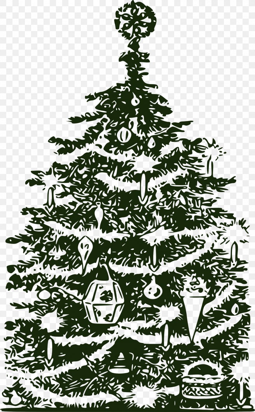 Christmas Tree Santa Claus Clip Art, PNG, 1484x2400px, Christmas Tree, Black And White, Branch, Christmas, Christmas And Holiday Season Download Free