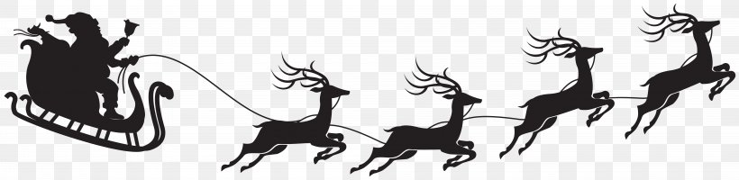 Santa Claus Rudolph Reindeer Silhouette, PNG, 8000x1953px, Santa Claus, Antler, Black, Black And White, Christmas Download Free