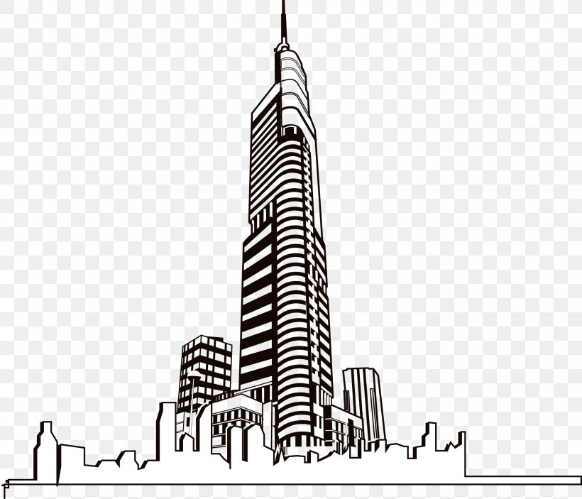 tall building clipart black and white