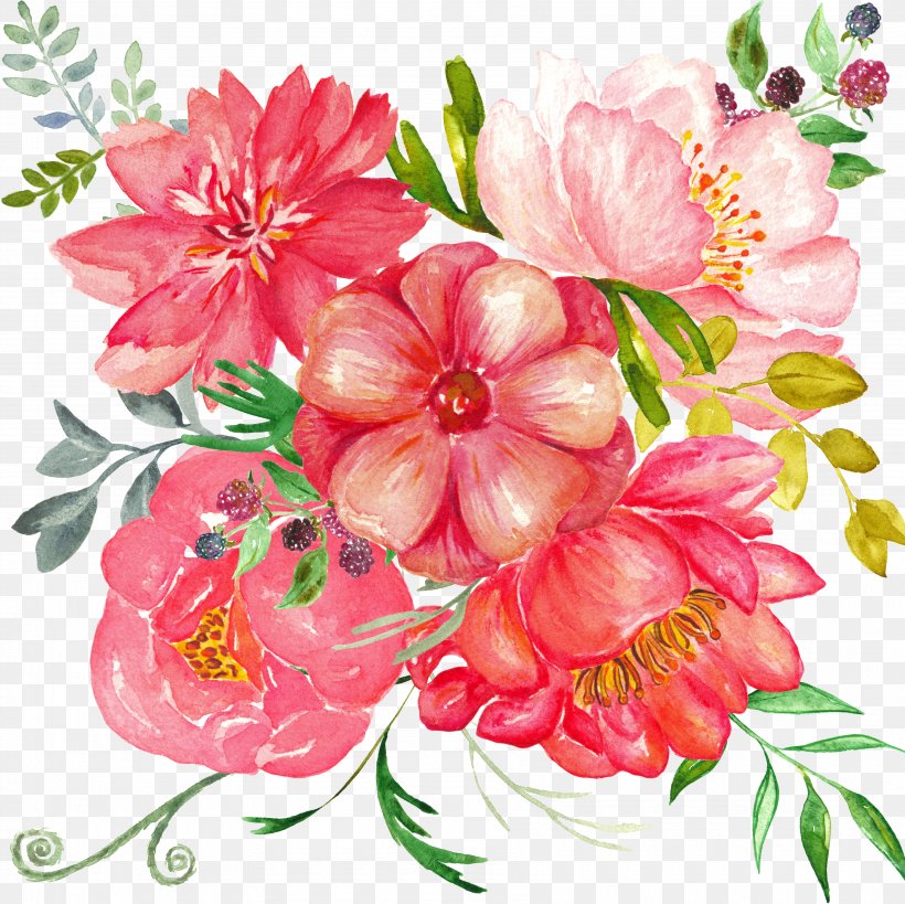 Bouquet Of Flowers Drawing, PNG, 3580x3578px, Watercolor Painting, Bouquet, Chinese Painting, Cut Flowers, Drawing Download Free