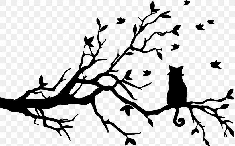 Tree Branch Silhouette, PNG, 1920x1190px, Cat, Bird, Black, Black Cat, Blackandwhite Download Free