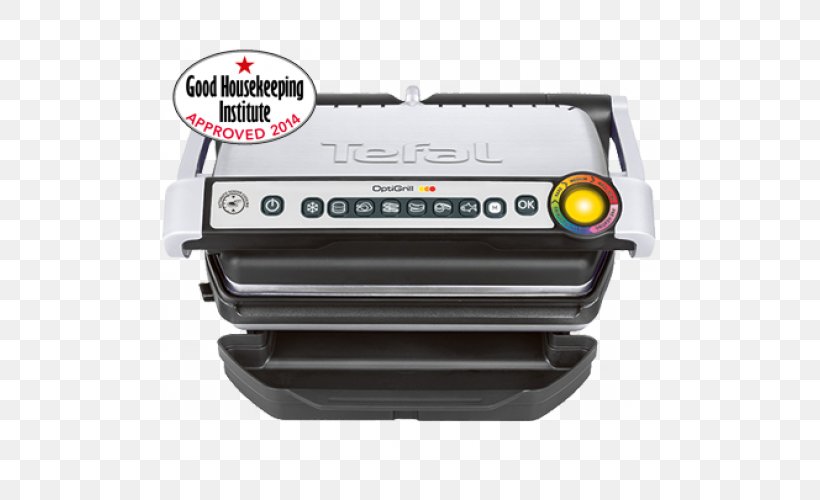 Barbecue Tefal GC713D40 OptiGrill Plus Health Grill T-Fal OptiGrill Tefal Gc 702 D Optigrill Grilling, PNG, 500x500px, Barbecue, Cooking, Electronics, Electronics Accessory, Grilling Download Free