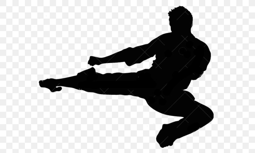 Silhouette Flying Kick Taekwondo Martial Arts, PNG, 640x493px, Silhouette, Black, Black And White, Flying Kick, Hand Download Free