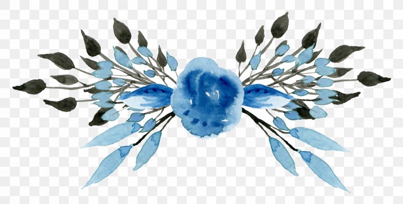 Watercolor: Flowers Watercolor Painting Blue Clip Art, PNG, 2403x1221px, Watercolor Flowers, Blue, Color, Feather, Flower Download Free