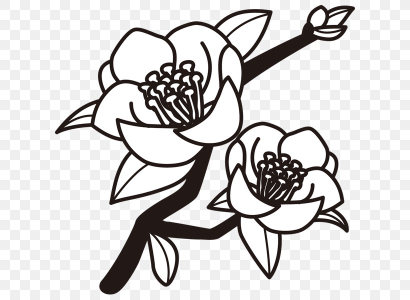 Black And White Drawing Japanese Camellia Monochrome Painting Clip Art, PNG, 600x600px, Black And White, Art, Artwork, Black, Drawing Download Free