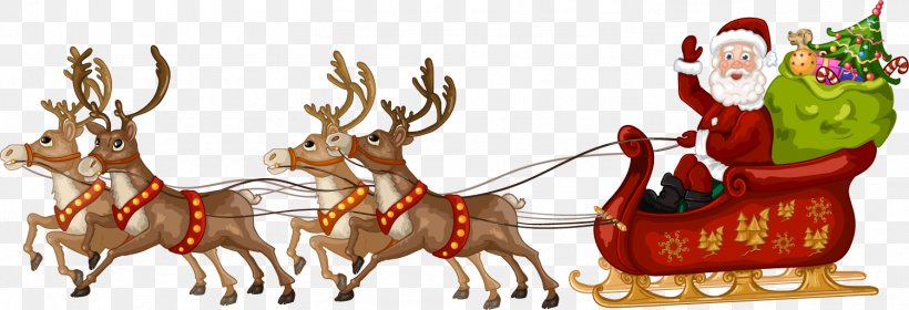 Santa Clauss Reindeer Santa Clauss Reindeer Sled Illustration, PNG, 1501x513px, Santa Claus, Christmas, Christmas Decoration, Christmas Ornament, Deer Download Free