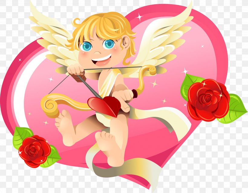 Cupid Heart Valentine's Day Clip Art, PNG, 2654x2062px, Watercolor, Cartoon, Flower, Frame, Heart Download Free