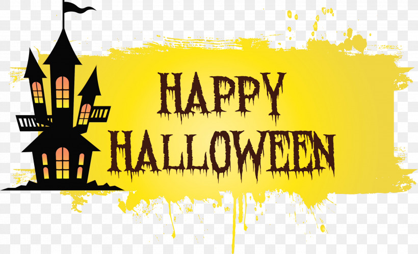 Logo Yellow Text M, PNG, 2999x1826px, Happy Halloween, Logo, M, Paint, Text Download Free