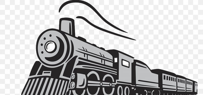 Train Rail Transport Steam Locomotive, PNG, 1024x481px, Train, Artwork, Black, Black And White, Brand Download Free