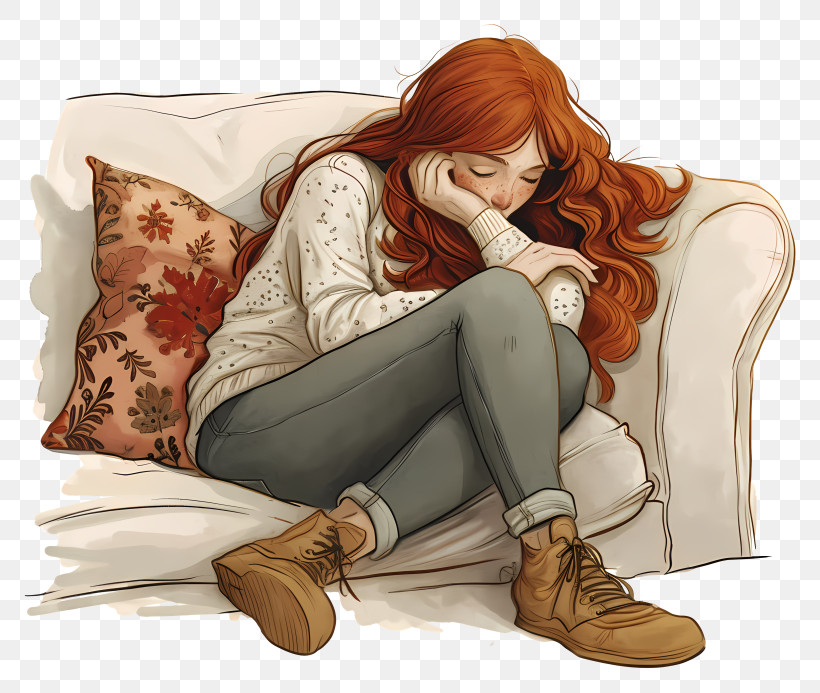 Comfy Day - Woman Sleeping On Couch With Pillow PNG