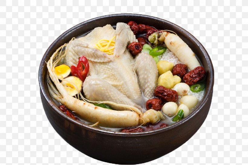 Chicken Soup Samgye-tang Korean Cuisine, PNG, 1100x733px, Chicken Soup, Asian Food, Bowl, Chicken, Chicken Meat Download Free