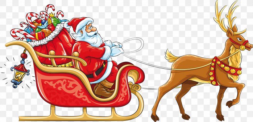 Rudolph Santa Claus Reindeer Sled Clip Art, PNG, 3000x1449px, Rudolph, Art, Christmas, Christmas Decoration, Christmas Elf Download Free