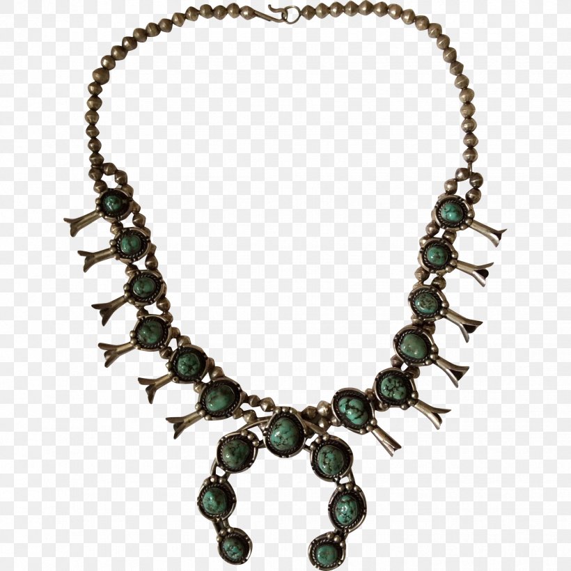 Turquoise Navajo Squash Blossom Sterling Silver Necklace, PNG, 1733x1733px, Turquoise, Bead, Body Jewelry, Chain, Emerald Download Free