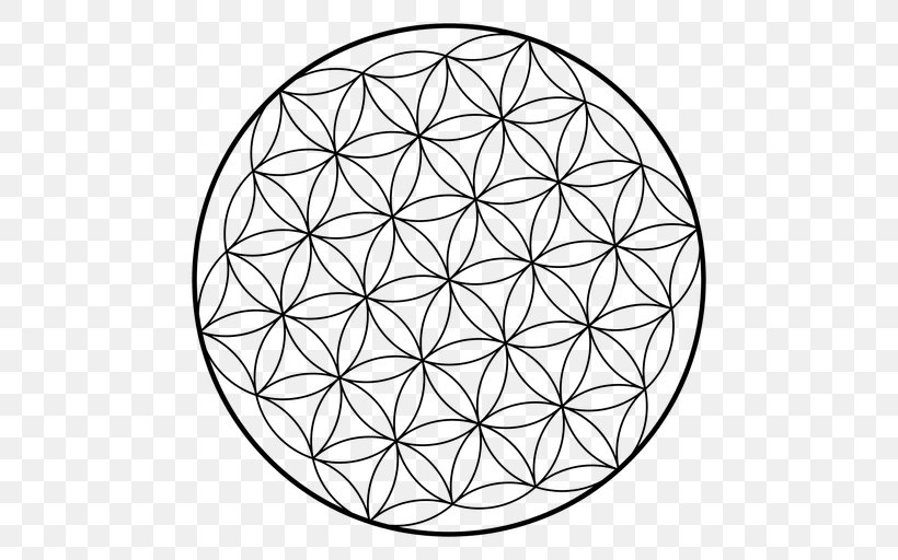 Sacred Geometry Overlapping Circles Grid Flower, PNG, 512x512px, Sacred Geometry, Area, Black And White, Flower, Geometry Download Free