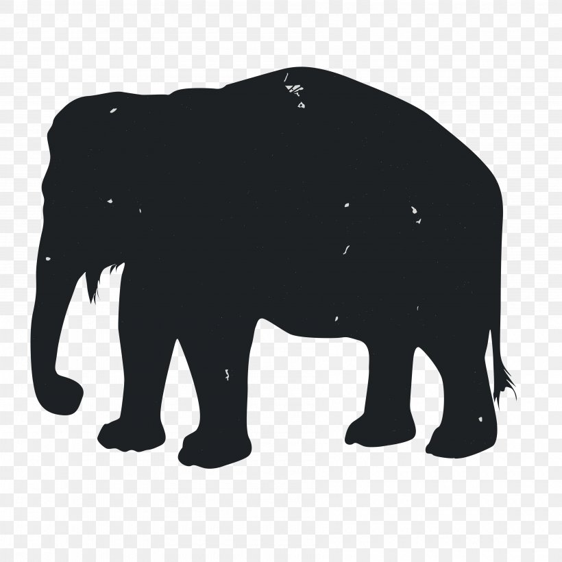 African Elephant Silhouette Indian Elephant Animal, PNG, 3600x3600px, African Elephant, Animal, Black And White, Cattle Like Mammal, Drawing Download Free