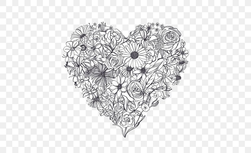 Heart Drawing Tattoo Flower Anatomy, PNG, 500x500px, Watercolor, Cartoon, Flower, Frame, Heart Download Free