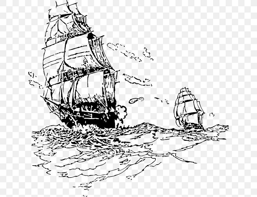 Sailing Ship Piracy Clip Art, PNG, 640x627px, Sailing Ship, Artwork, Barque, Black And White, Boat Download Free