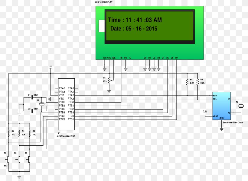 Digital Clock Microcontroller Real-time Clock Alarm Clocks, PNG, 800x600px, Digital Clock, Alarm Clocks, Area, Circuit Component, Clock Download Free