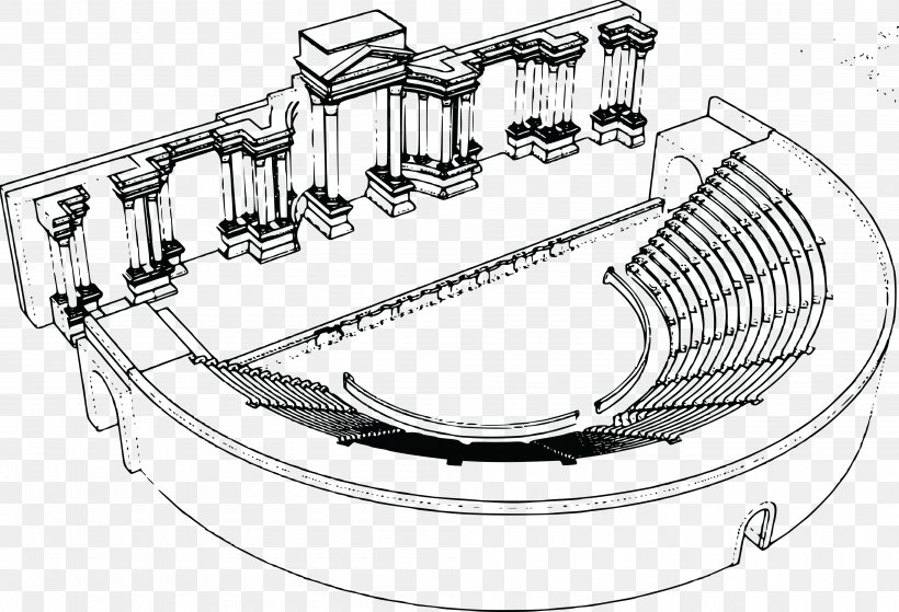 Roman Theatre Theater Palmyra Clip Art, PNG, 4000x2729px, Roman Theatre, Ancient Roman Architecture, Auto Part, Black And White, Cinema Download Free
