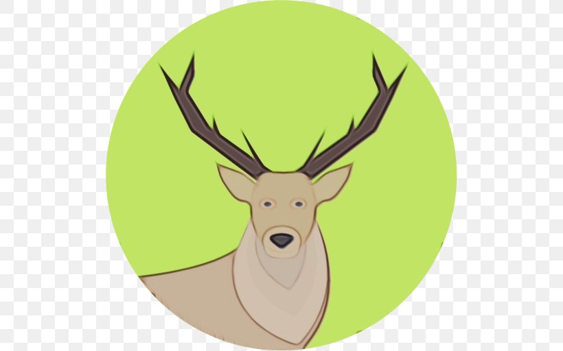 Reindeer, PNG, 512x512px, Watercolor, Antler, Deer, Elk, Green Download Free