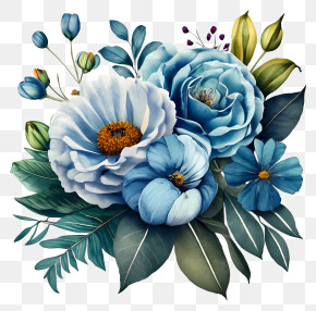 Cartoon - Beautiful Blue Flower Bouquet PNG