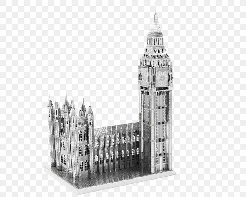 Big Ben Model Kit Metal Earth Palace Of Westminster 3D-Puzzle, PNG, 1000x800px, Big Ben, Black And White, Building, Landmark, Laser Cutting Download Free