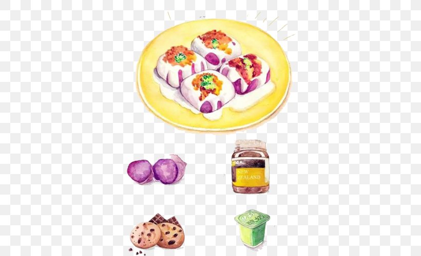 Cookie Yogurt Dioscorea Alata Watercolor Painting, PNG, 500x500px, Cookie, Cuisine, Dessert, Dioscorea Alata, Food Download Free