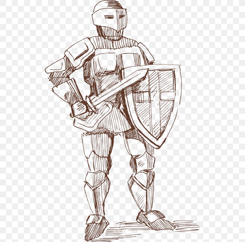 Knight Euclidean Vector Illustration, PNG, 519x809px, Knight, Armour, Art, Artwork, Black And White Download Free