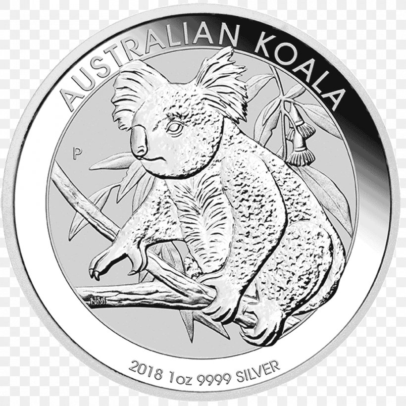 Perth Mint Platinum Koala Bullion Coin Silver Coin, PNG, 1000x1000px, Perth Mint, Australia, Australian Silver Kookaburra, Black And White, Bullion Coin Download Free