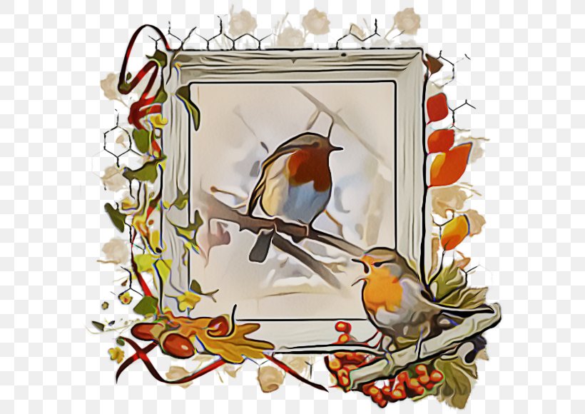 Old Picture Frames, PNG, 595x580px, European Robin, Beak, Bird, Branch, Chickadee Download Free