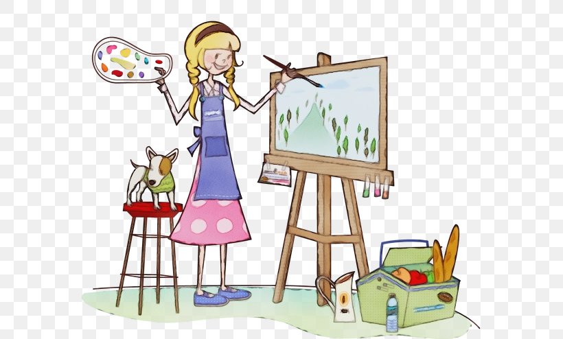 Cartoon Easel Clip Art Sharing Play, PNG, 582x494px, Watercolor, Cartoon, Child Art, Easel, Paint Download Free