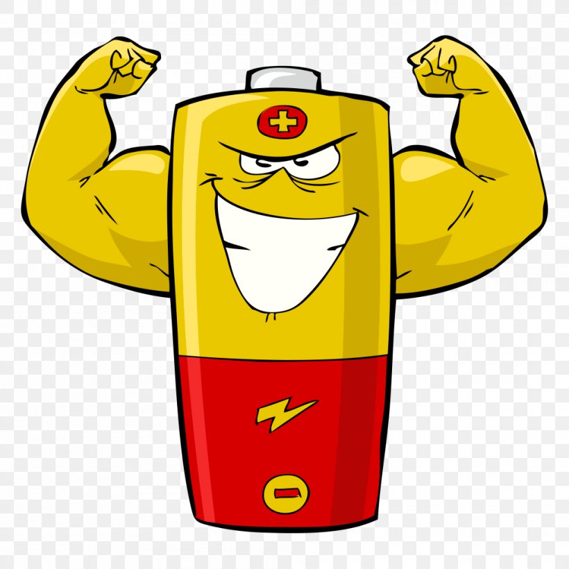Battery Cartoon Stock Illustration, PNG, 1000x1000px, Battery, Cartoon, Lithiumion Battery, Royaltyfree, Smiley Download Free