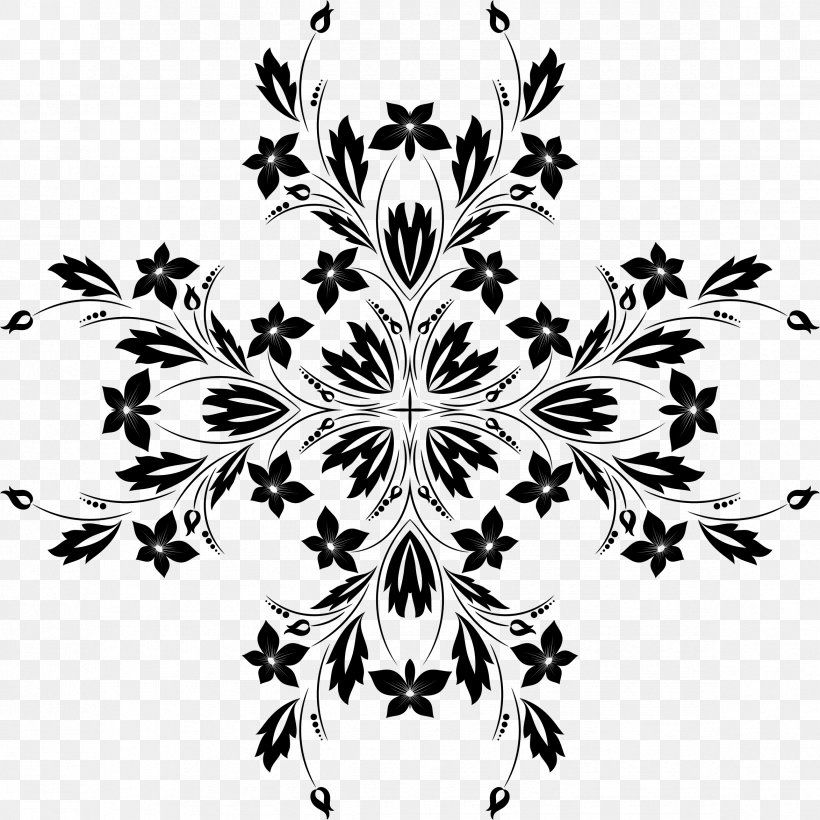 Black And White Flower Clip Art, PNG, 2346x2346px, Black And White, Black, Branch, Drawing, Flora Download Free