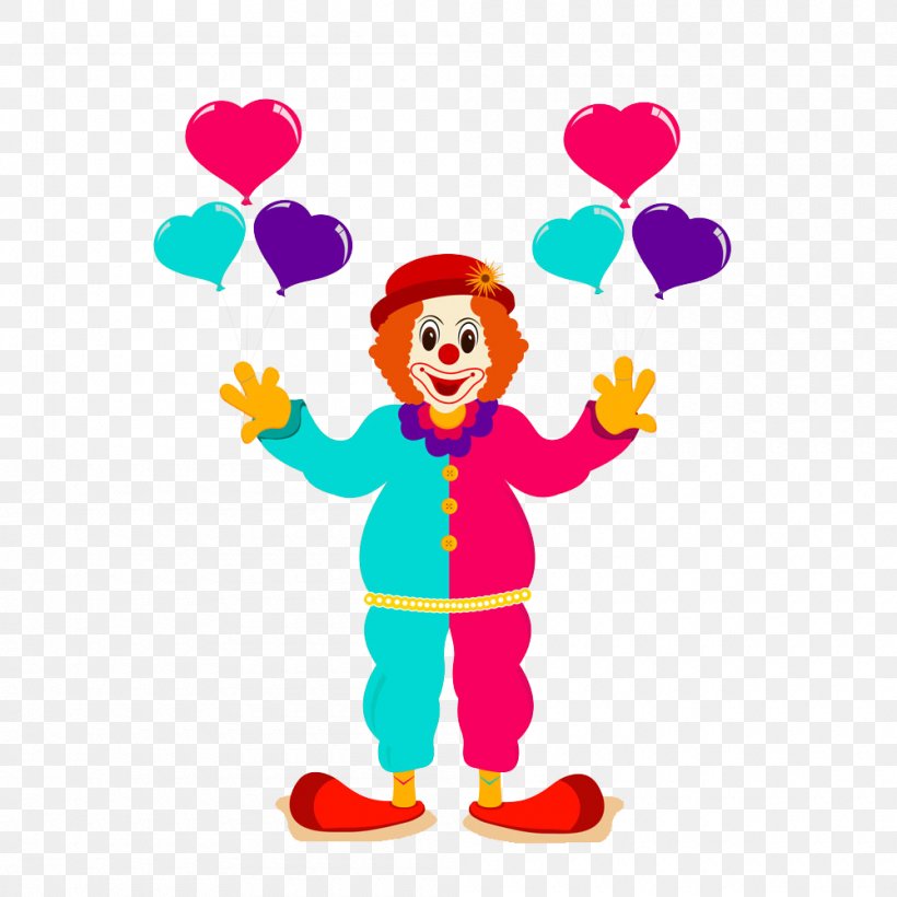 Performance Clown Circus, PNG, 1000x1000px, Watercolor, Cartoon, Flower, Frame, Heart Download Free
