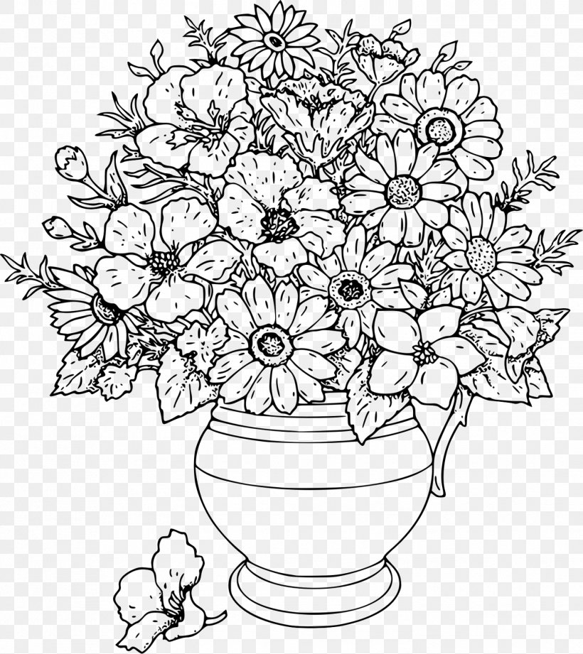 Vase Vector Graphics Drawing Clip Art Flower, PNG, 1424x1600px, Vase, Area, Art, Black And White, Coloring Book Download Free